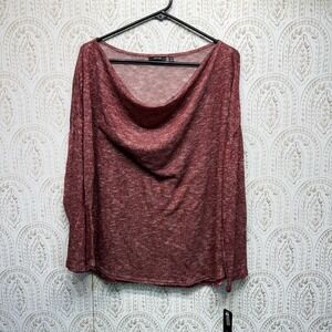 Apt. 9 Cowl Neck Top Women 1X Burgundy Metallic Space Dye Long Sleeve Blouse